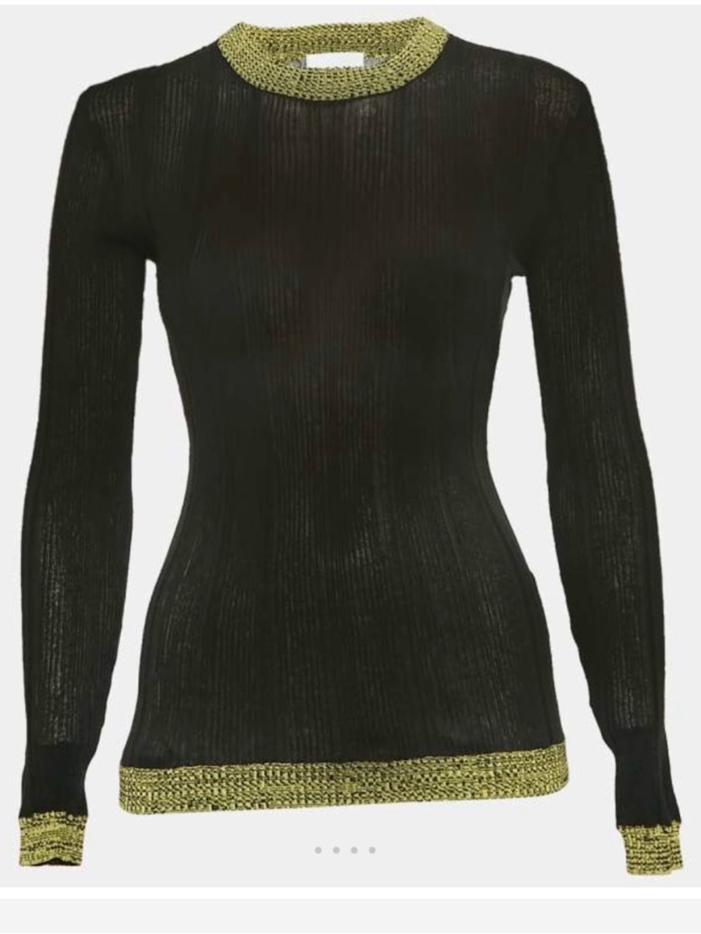 Ganni Black Textured Rib Knit Crew Neck